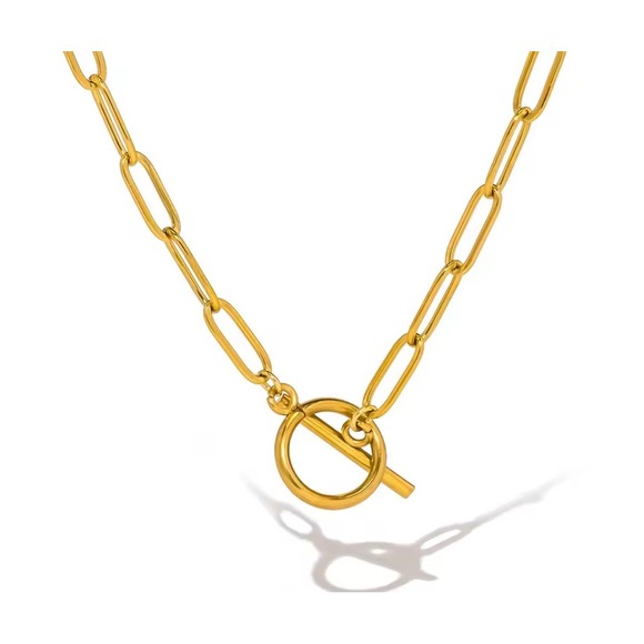 Jewelry - Gold Paperclip Chain Toggle Necklace Minimalist Link Layering Jewelry